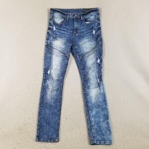Southpole Jeans Mens 32x32 Skinny Acid Wash Distressed Moto Biker Denim Pants